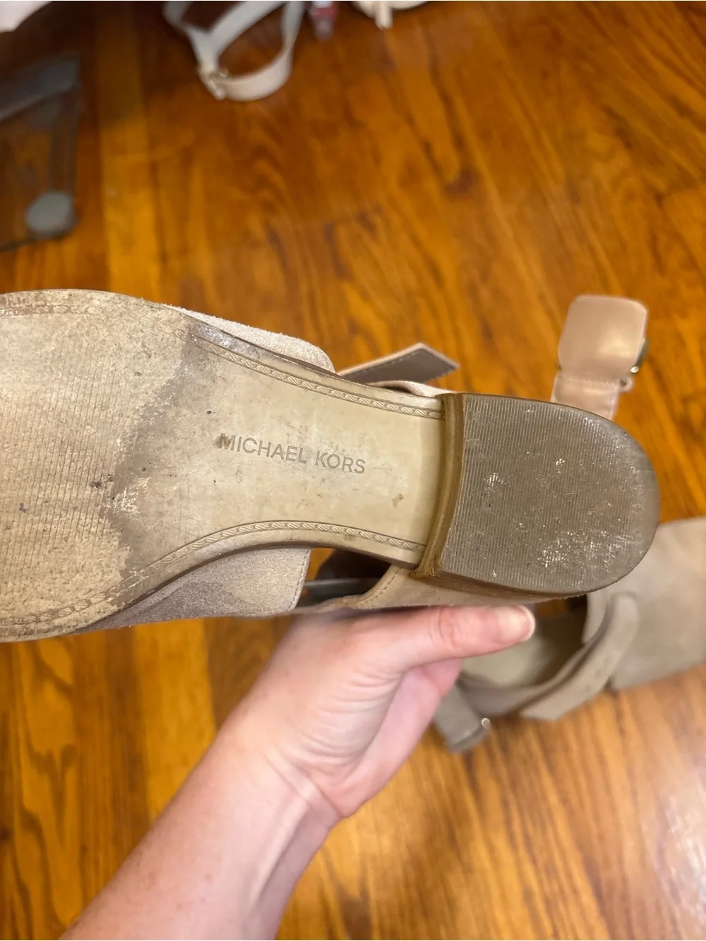 Michael Kors Women's Beige Suede Cutout Ankle Boots with Buckle Strap